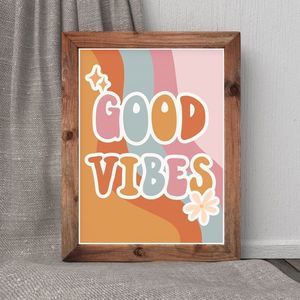Good Vibes Retro Original Art Print Trippy Decor 8x10